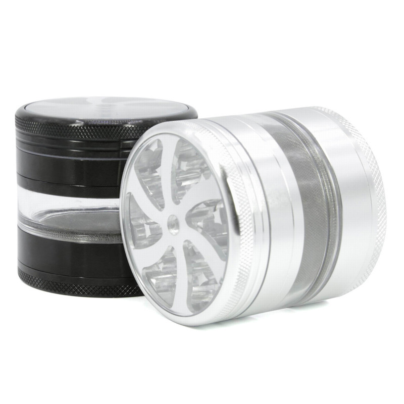 

63mm Diameter Four-layer Aluminum Alloy Fan Petal Grinder Third Layer Transparent Cigarette Breaker