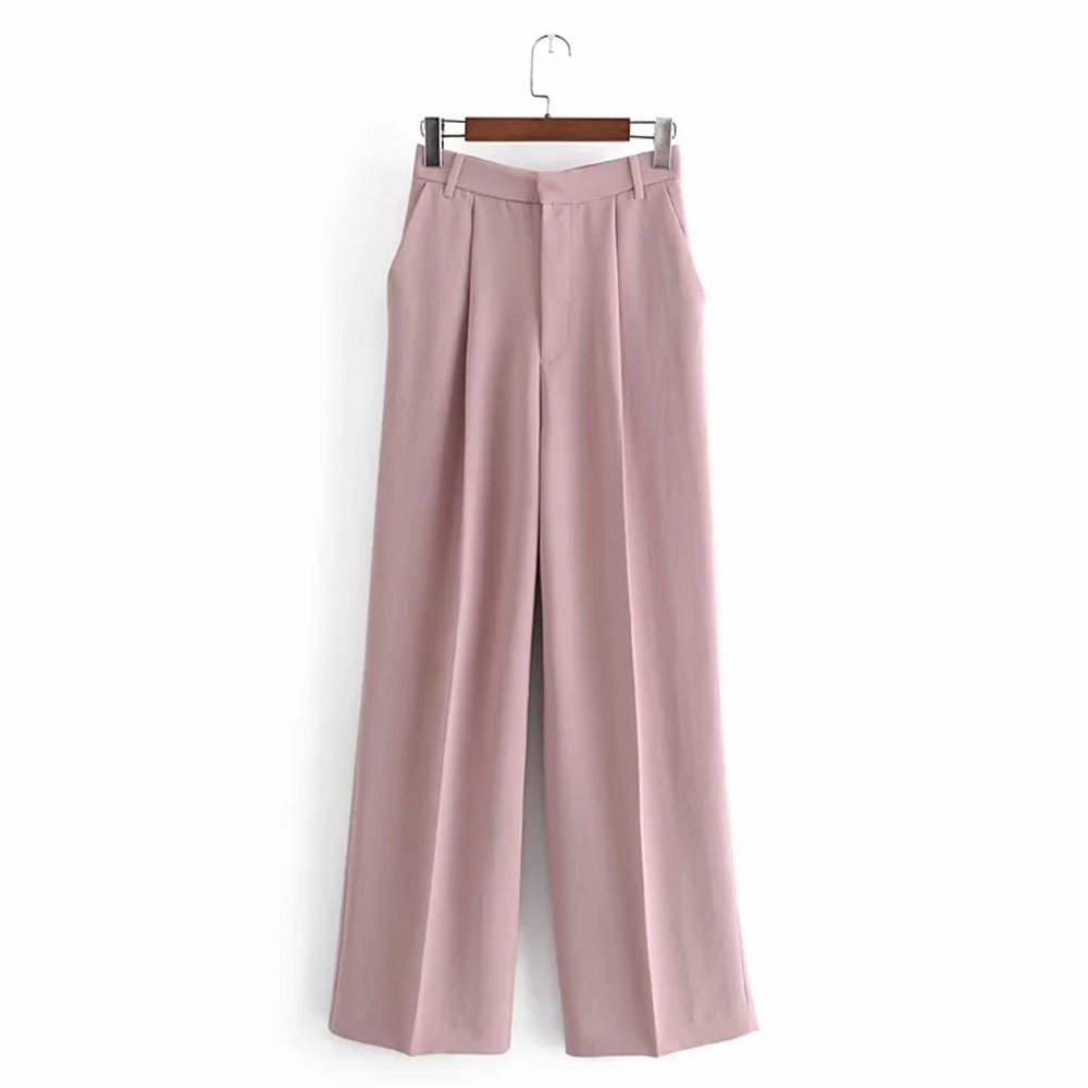 

Women Elegant Fashion Pink High Waist Straight Pants Vintage Zipper Fly Side Pockets Trousers Casual Pantalones 210520, As picture