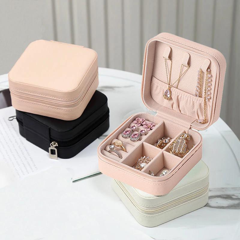 

Jewelry Pouches, Bags Organizer Display Travel Case Boxes Portable Box Zipper Leather Storage Joyeros Organizador De Joyas, Pink;blue