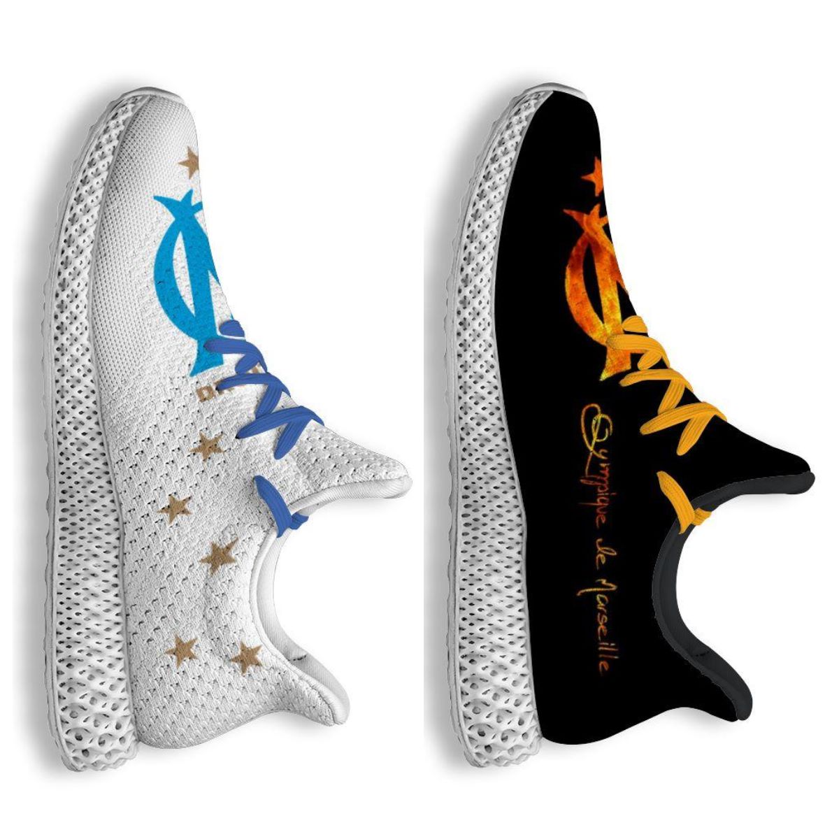 

4D running shoes Olympique Marseille fun printing men's women's classic breathable customized leisure Road Sports Sneaker, Black