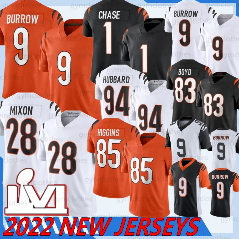 

9 Joe Burrow 1 Ja'Marr Chase Football Jerseys Tyler Boyd Joe Mixon Tee Higgins Sam Hubbard Jessie Bates III Evan McPherson Uzomah Logan Wilson 2022 top men shirts jersey, Menghu