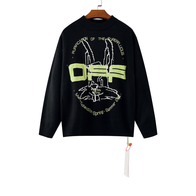 

sweaters fashion knit autumn and winter 2021 off bunny letter embroidered printed t-shirt for men women, White;black