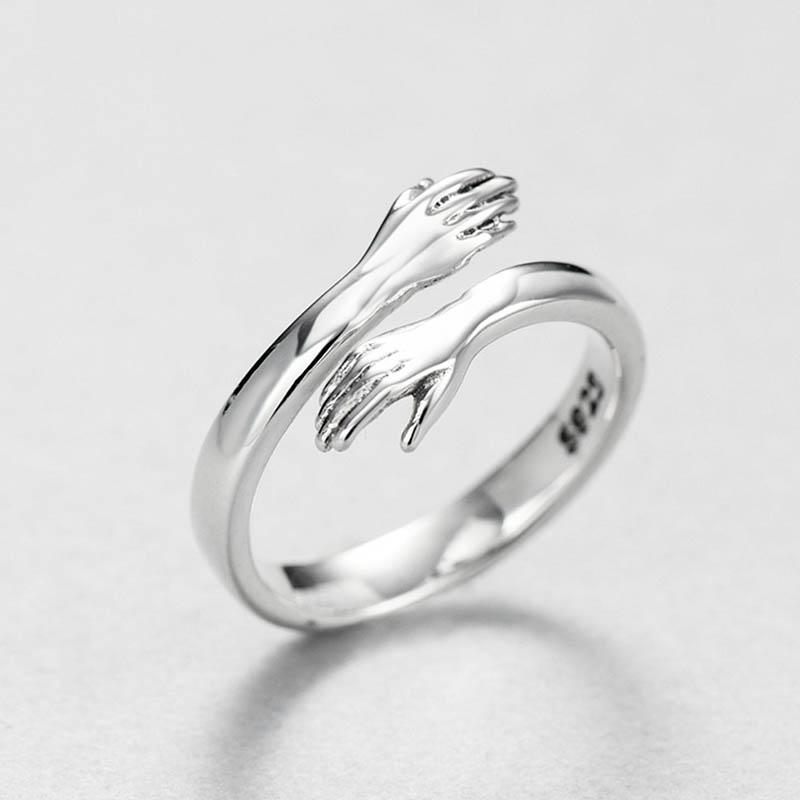 Wedding Rings Silvery European And American Jewelry Love Hug Ring Retro Fashion Tide Flow Open-image-711448917