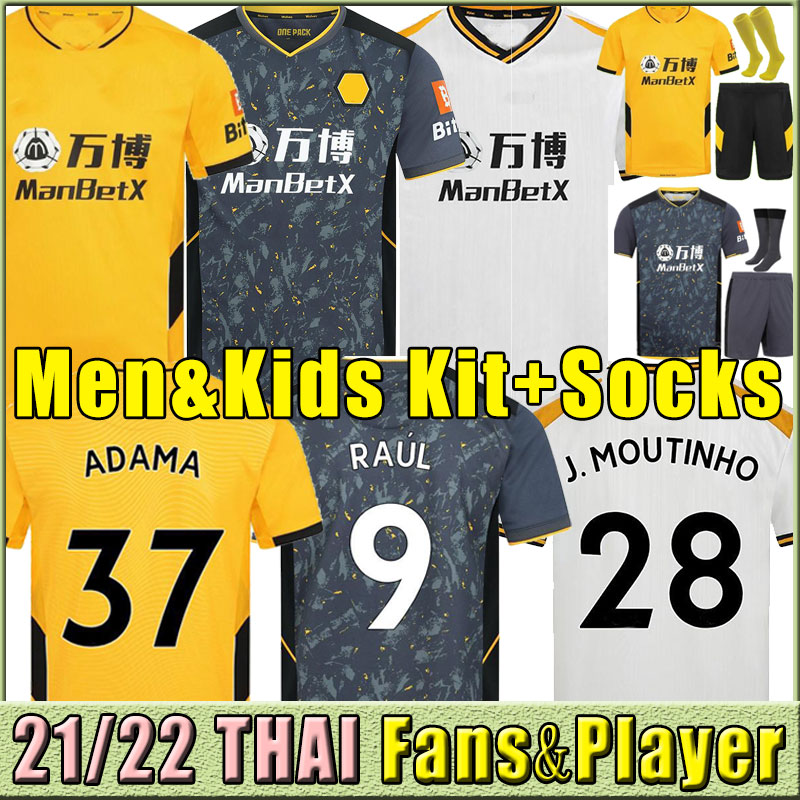 

21 22 Wolves soccer jerseys Wanderers NEVES RAUL 2021 2022 ADAMA FÁBIO SILVA PODENCE OTTO football shirt men kids kit full set socks uniforms GIBBS-WHITE COADY third, Home