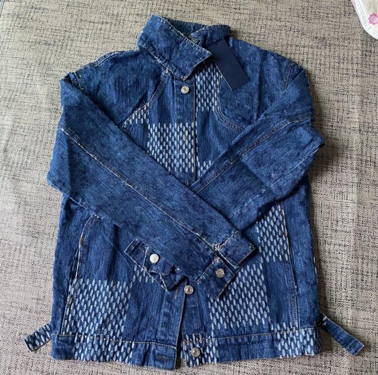

Women jacket Womens Spring and autumn small jacquard female denim coat spliced fashion jacket web celebrity with the same style, Blue