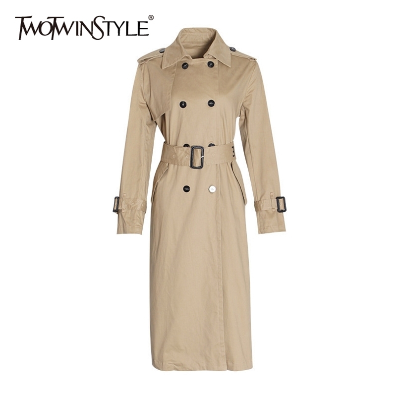 

Casual Temperament Trench For Women Lapel Long Sleeve Sashes Korean Khaki Windbreakers Female Fashion Style 210524