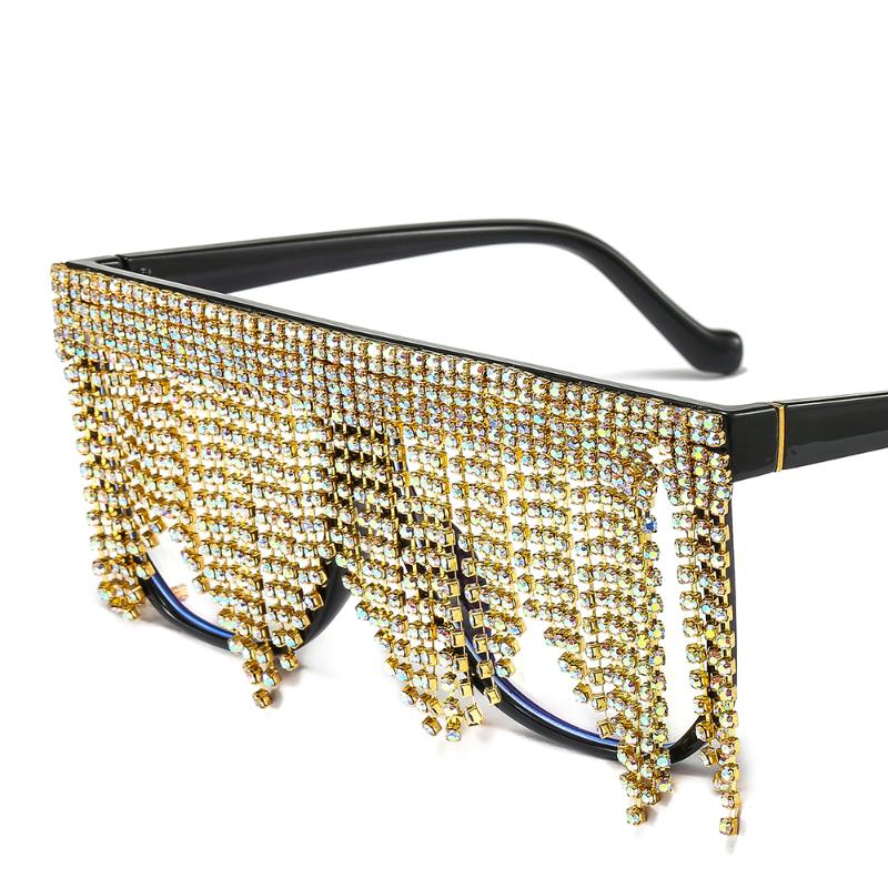 

Sunglasses Women's Luxury Quality Tassel Crystal Diamond Sun Glasses Vintage Shades For Women Oculos