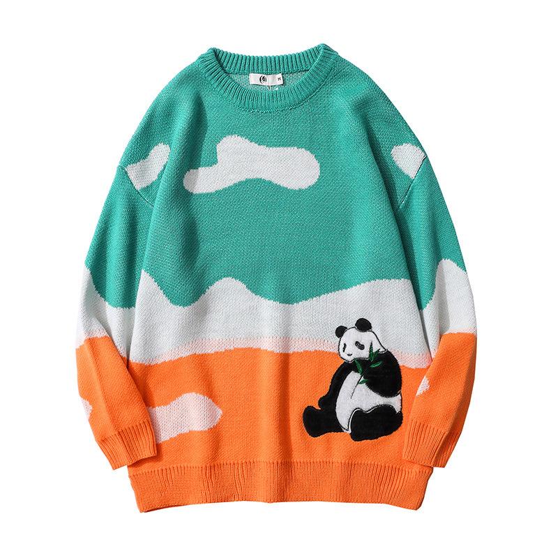 

Men's Sweaters Kpop Cartoon Panda Jacquard Harajuku Men Loose Knitted Sweater Round Neck Women Pullover Korean Clothes For Teens Pull Homme, White;black