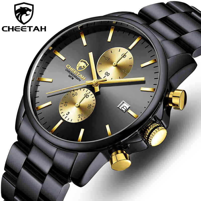 

CHEETAH Men's Watch with Stainless Steel Band Luxury Business Male Watches Waterproof Quartz Men Wrist Watches Relogio Masculino 210517, Mesh black red