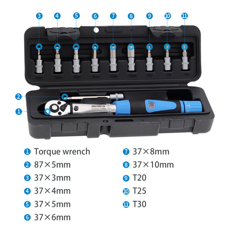 

Tools GENIER Bicycle Preset Torque Wrench Set 1/4" 2-24Nm Bike Allen Key Tool Cycling Repair Socket Spanner Kit