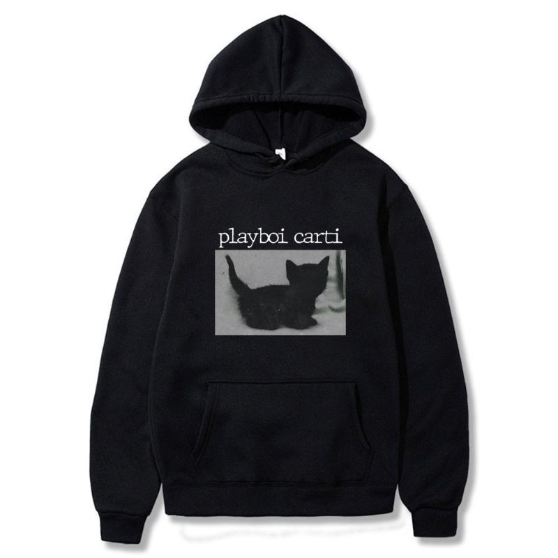 

Men's Hoodies & Sweatshirts Playboi Carti Oversized Hip Hop Hoodie Cute Cat Print Harajuku Sweatshirt Regular Mens Tops Quality Men 2pac Str, Black