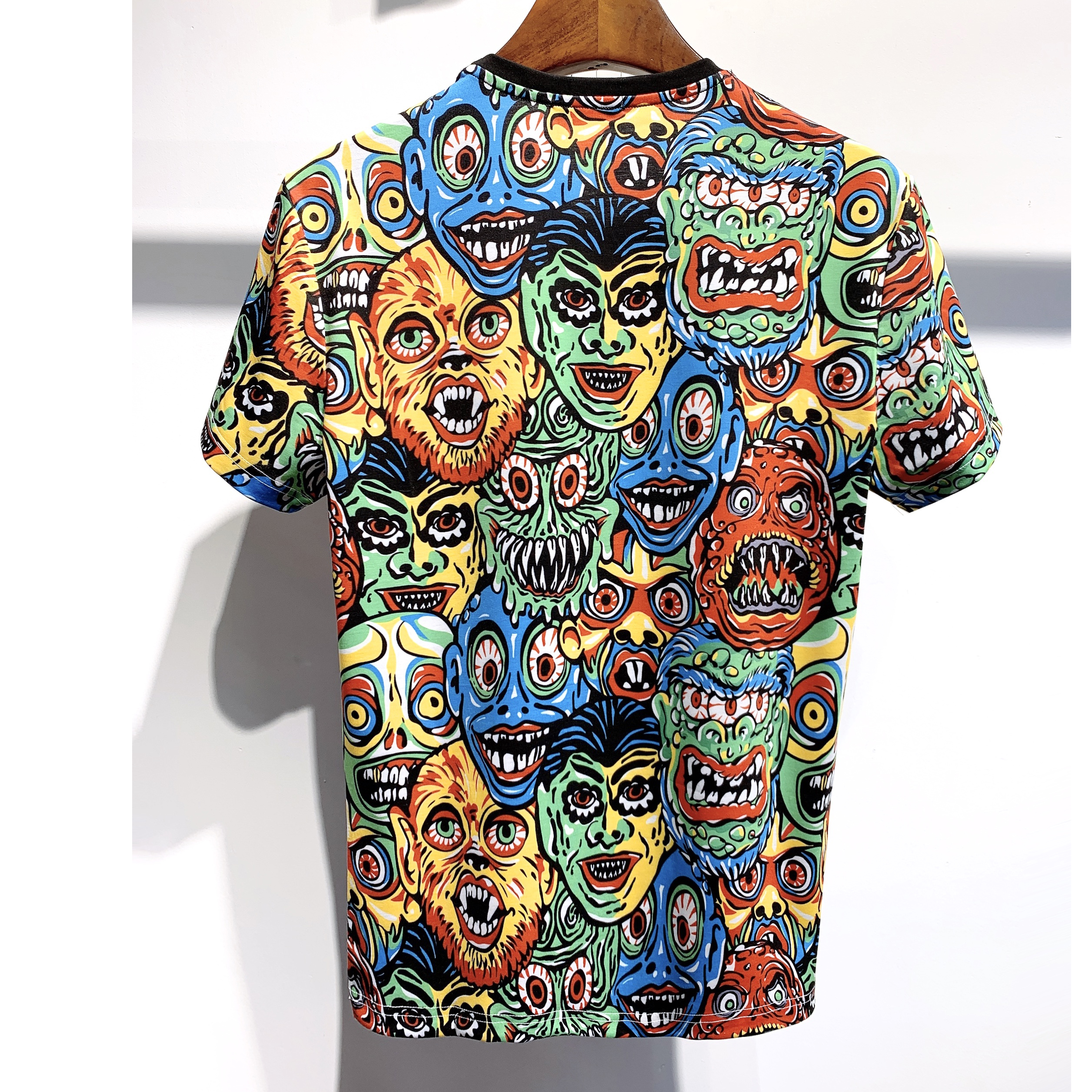 

2021 fashion summer short-sleeved T-shirt men's trendy brand geometric pattern personality casual top short, Multi
