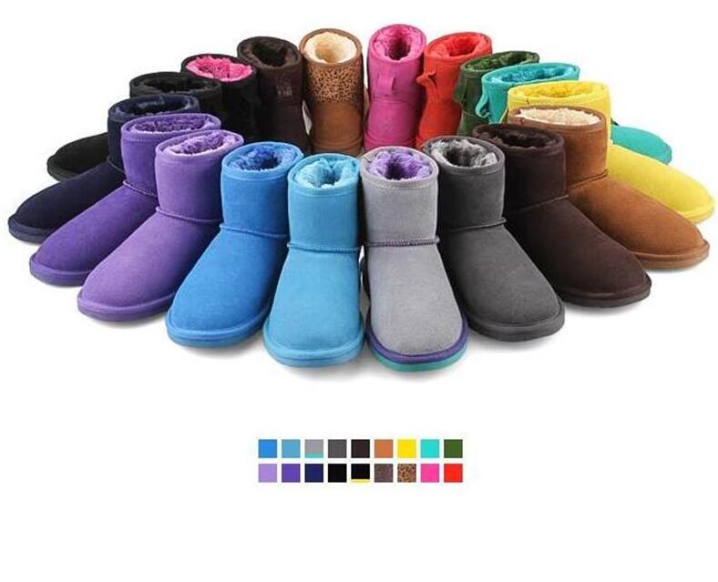 Style classique Aus U5854 femmes bottes de neige courtes garder au chaud bottes en peau de mouton bottes en peluche avec carte de sac à poussière