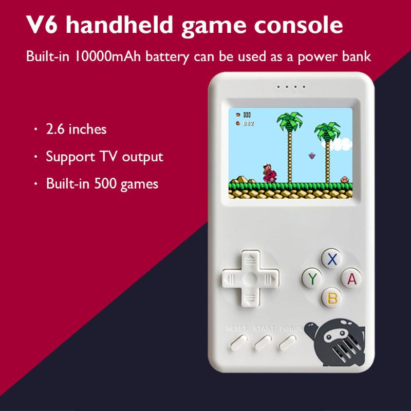 Portable Game Players POWKIDDY V6 Commemorative Edition Handheld Console With Mobile Power 10000ma Polymer Battery Core Built-in 500 8-Bit G-image-721078814