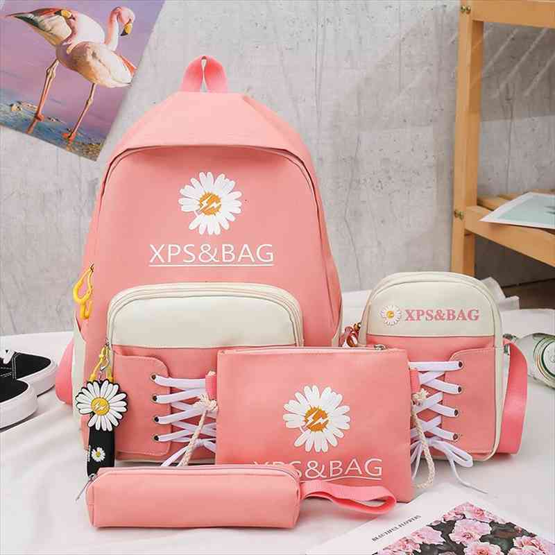 

4pcs set flower printing canvas school bag for teenagers girls student women backpacks female book bags