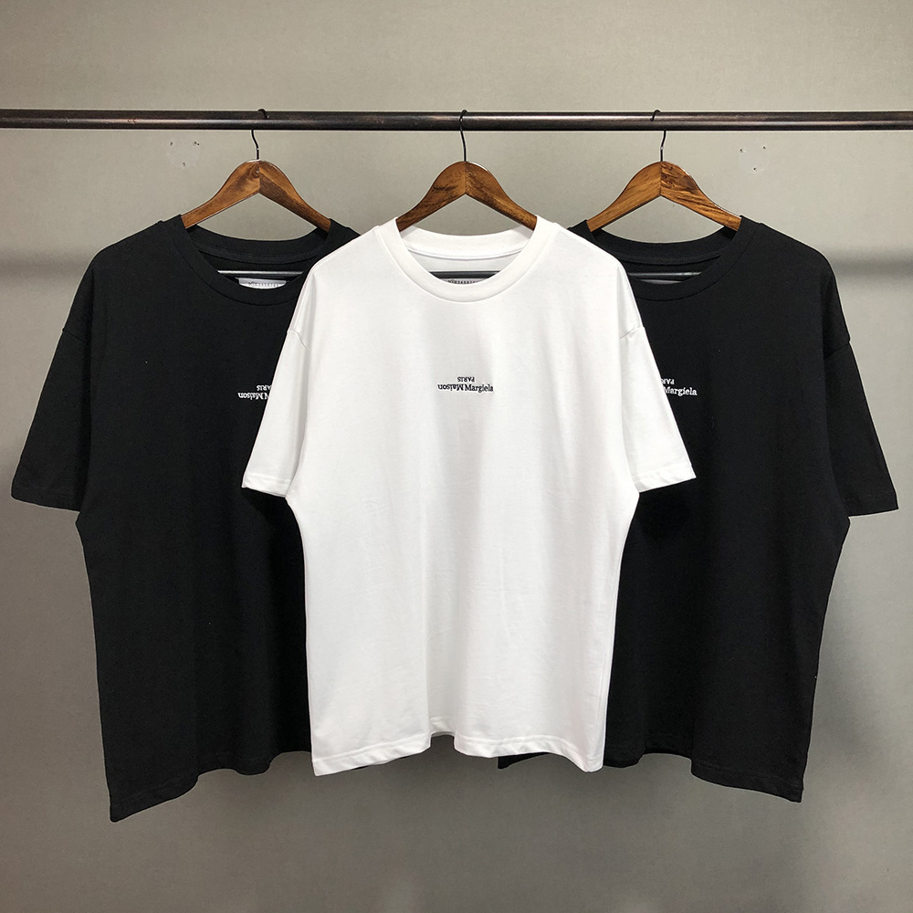 

2021 New Male and female shirt Casual Inverted Letter Round Neck Loose Mm6 Embroidery Men' Short Sleeve Women' Lovers 26Q9, White