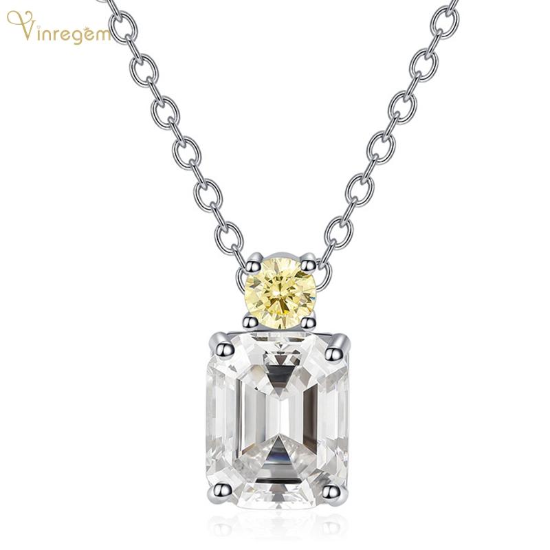 

Other Vinregem Luxury 925 Sterling Silver Emerald Cut Created Moissanite Gemstone Wedding Fine Jewelry Engagement Pendant Necklace