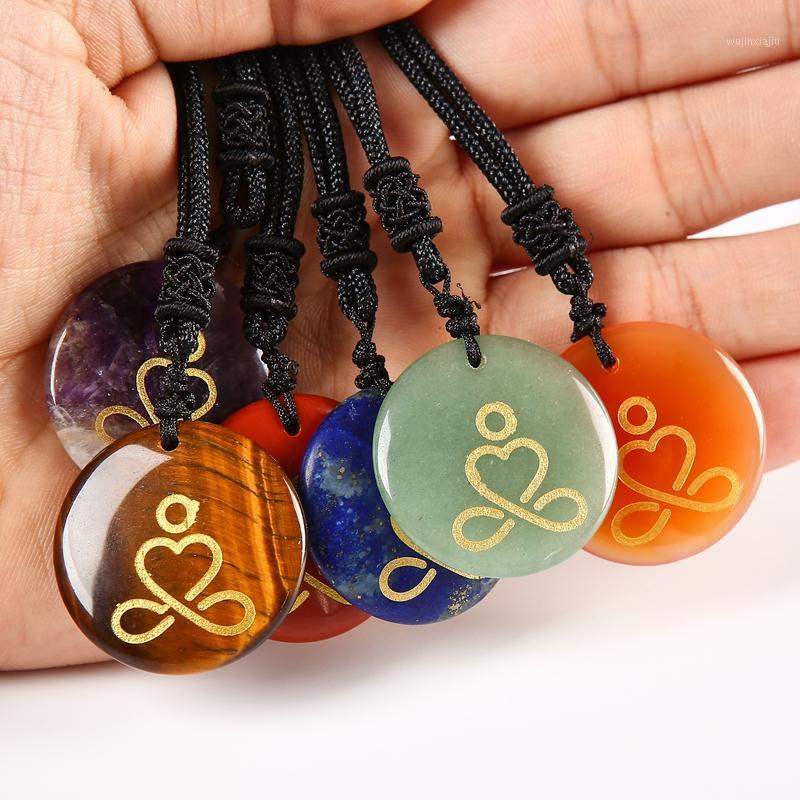 

Pendant Necklaces Engrave Yoga Chakras Meditate Pattern Accessories Natural Crystal Long Necklace For Women Men Jewelry