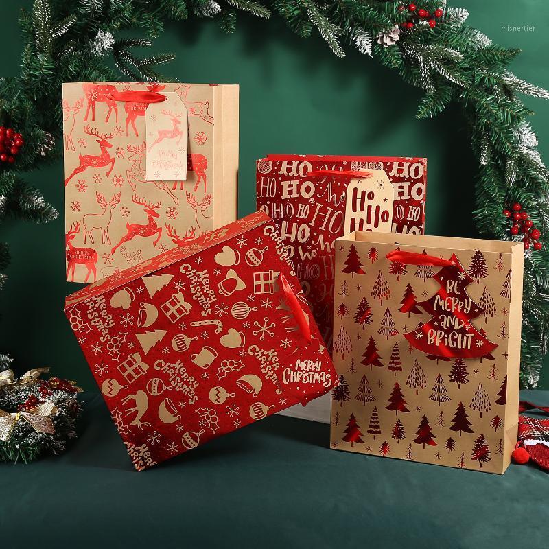 

Gift Wrap 12pcs/set Large Christmas Bag Portable Candy Kraft White Cardboard Red Paper Packaging Store Party Wholesale Dropship