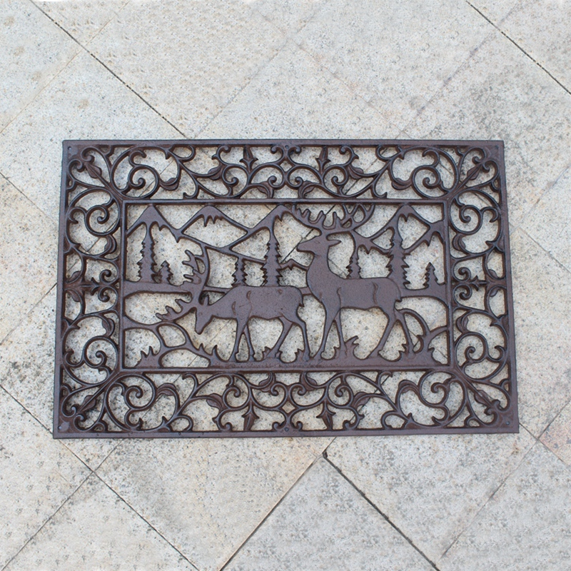 

Cast Iron Doormat Decorative Door Mat Rectangle Elk Moose Scrolled Antique Finish Thickness Heavy Metal Craft Garden Yard Patio Farmhourse Vintage Brown Home Decor