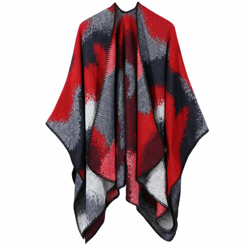 

Scarves Cloak Daily Casual Poncho Front Open Artificial Fleece Elegant Color Block Autumn Fashion Wrap Keep Warm Winter Women Cape