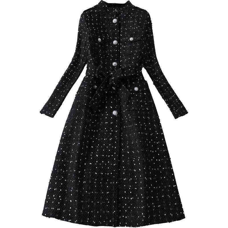 

European and American fashion women's long woolen Trench coat autumn and winter new houndstooth tweed windbreaker X1027, As picture