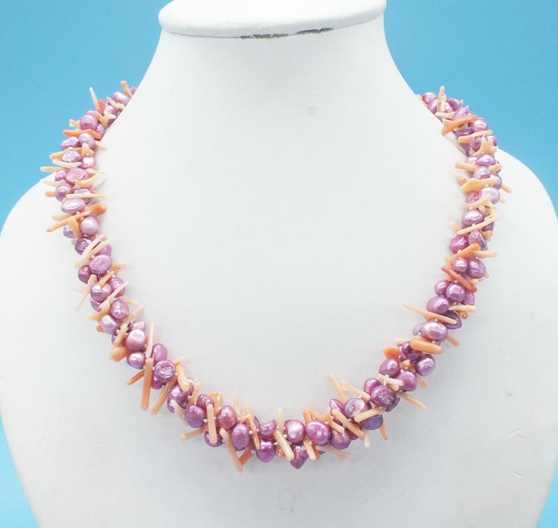 

Chokers Classic, Beautiful, 3-strand Special Pearl, Coral Necklace 20"