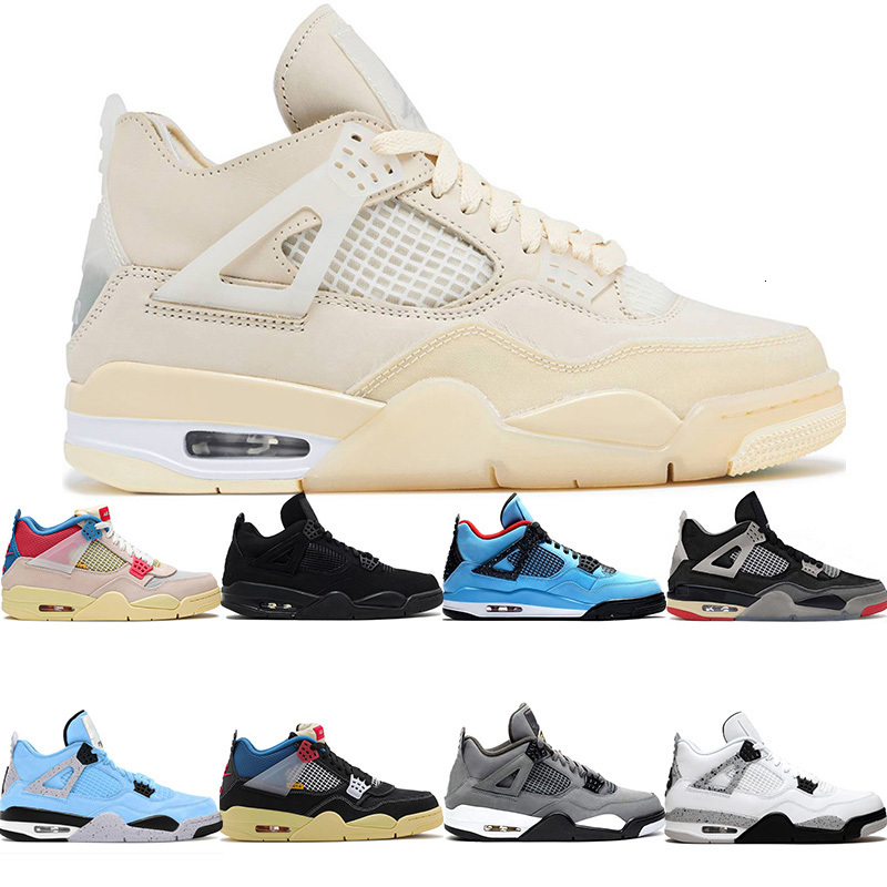 

University Blue Union Guava Ice Bred Cactus Jack Travis Cement Fiba Air x 4 4s Outdoor Sports Mens Men Basketbal Shoes, Black cat