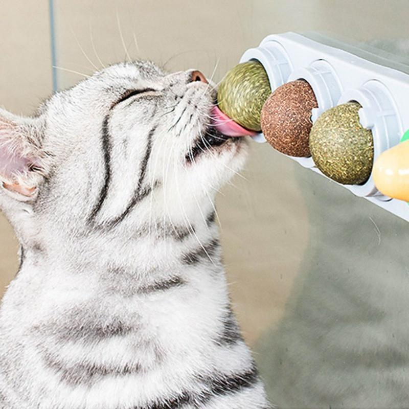 

Catnip Wall Ball Cat Toys Edible Licking Balls Snack Natural Healthy Rotatable Treats Kitten Playing Chewing Cleanin
