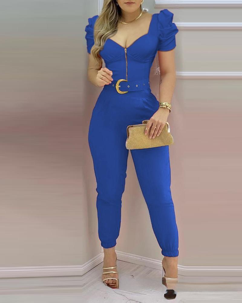 

Women' Two Piece Pants 2021 Summer Style Fashion Casual V-neck Sexy Bubble Sleeve One-piece