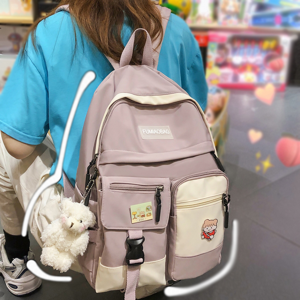 

College Student Women Harajuku Cute Book Backpack Nylon Trendy Fashion School Bag, Black