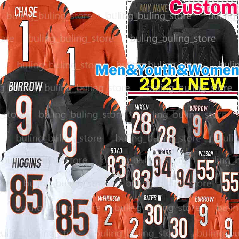 

9 Joe Burrow Jersey 1 Ja'Marr Chase 30 Jessie Bates III Bengal 28 Mixon 85 Tee Higgins Football 2 Evan McPherson Cincinnatis Tyler Boyd Sam Hubbard Logan Wilson Vonn Bell, Youth jersey