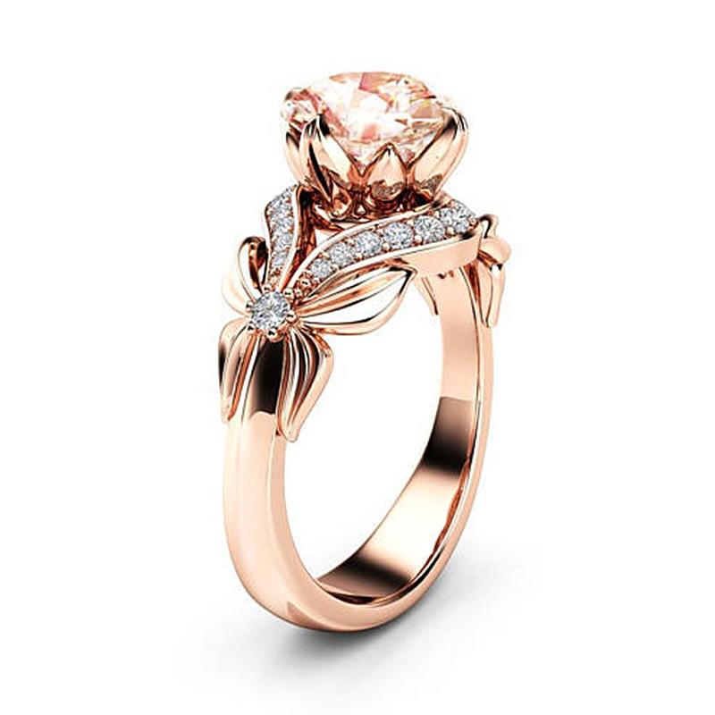 

Cluster Rings Vintage Diamond 18K Rose Gold Color Gemstone Wedding Ring For Women Pure Topaz Bague Anel Jewelry Anillos De Bizuteria, Golden;silver