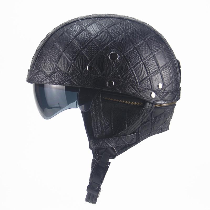 

Motorcycle Helmets Capacete De Moto Motorbike Rider Half PU Leather Retro Helmet Visor With Collar Open Face Motor Dual Lens
