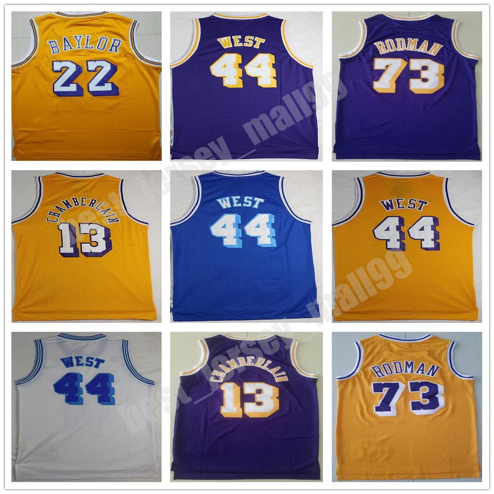 

Men Vintage Basketball Wilt Chamberlain Jersey 13 Dennis Rodman 73 Jerry West 44 Elgin Baylor 22 Stitched High, Black;red