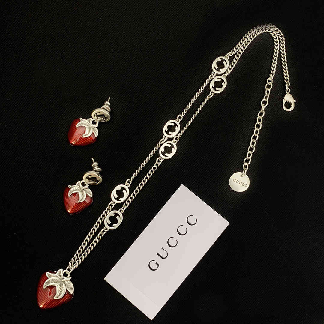 

70% OFF Luxury Jewelry Double letter Strawberry Necklace female gujia 2021 new brass S925 silver pin Earrings