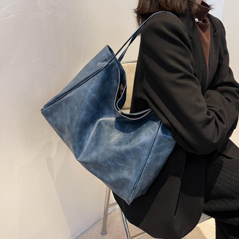 

Evening Bags Retro Female Bag Large Capacity Ladies Handbag 2021 Shoulder Solid Color Pu Leather