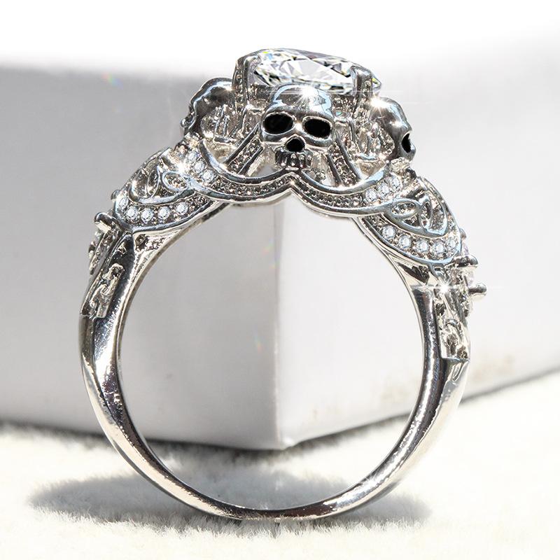 

Luxury Skull Engagement Rings For Women Gothic Skeleton Classic Silver Color CZ Crystal Wedding Jewelry Drop Band