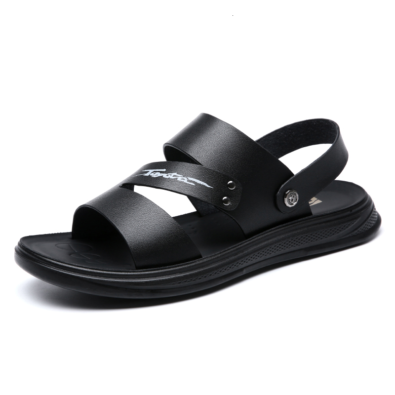 

sandals home flat sandals men with leather slippers will see breathable bath flip flops beach shoes fashion brand interior slides man vuqi, Black