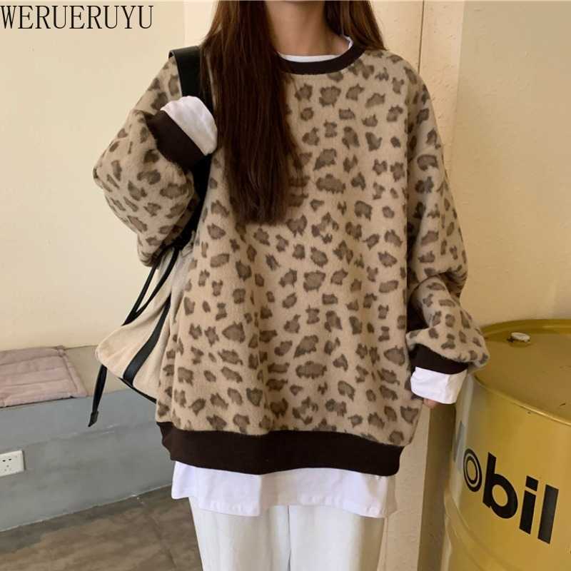 

WERUERUYU Women Fall Winter Leopard Print Fake twoKnitted Pullover Streetwear Jumpers Harajuku Long Sleeve Retro Sweater 210608, Photo color