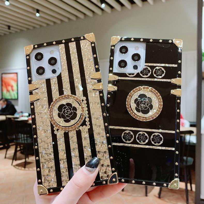 

1pcs 2021 High-Grade Phone Case Tide Brand Rhinestone Bracket Square For Iphone 6s 7 8 Xr Xs 11 12 Pro Max Huawei