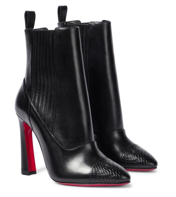 

Winter Fashion Red Sole Ankle Boots Seiko Design Calfskin Pointed Toe Crocodile Leather Stiletto High Heels Zipper Ladies Wedding Party Boot, Black
