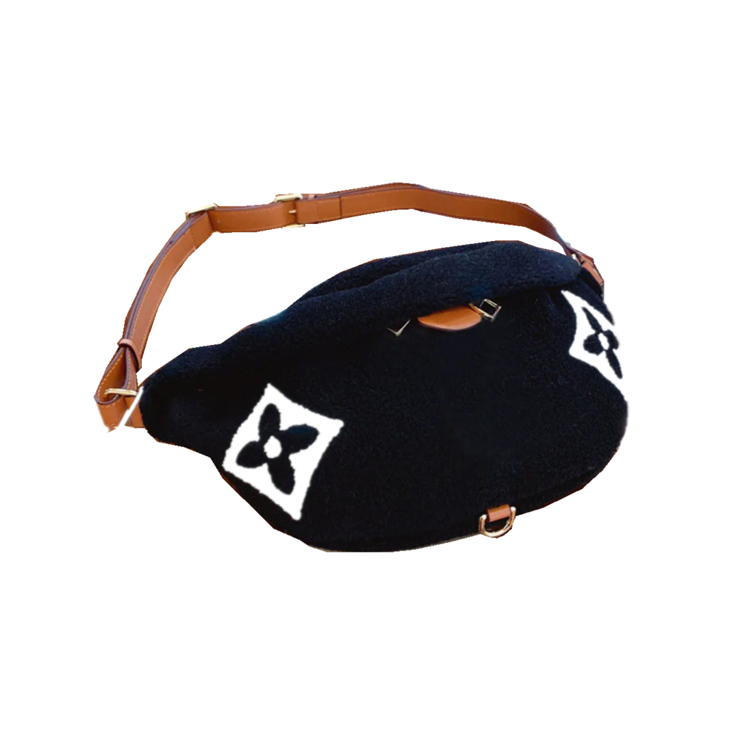 

Winter new plush embroidery diagonal bag women versatile zipper chest Student Korean waist high appearance