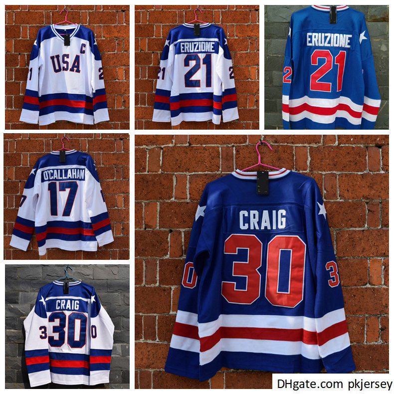 

1980 Miracle On Ice Team USA 21 Mike Eruzione Hockey Jersey Pullover 30 Jim Craig 17 Jack O'Callahan Blue White Stitched Mens Jerseys, Black;red