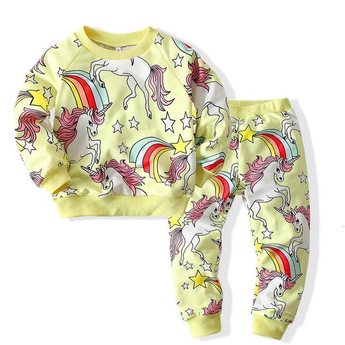 

Clothing Sets Spring Teenager Girls 2-pcs Cartoon Unicorn Sweatershit + Sports Pants Children Clothes E3159 P4EW, Blue
