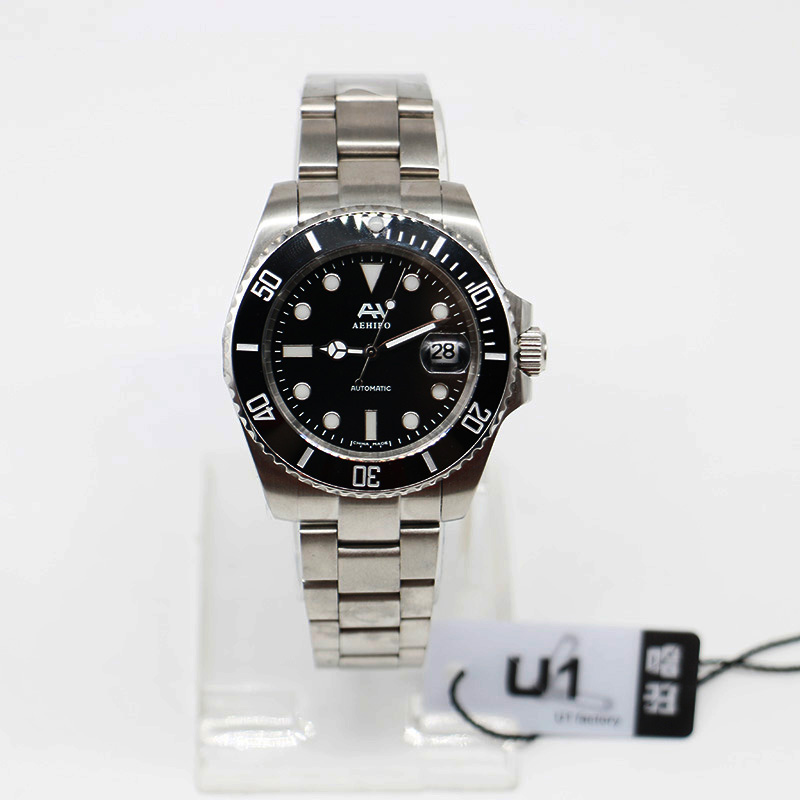 

High Quality AEHIBO Brand U1 Factory man Wristwatches 40MM Luminous Dial Transparent Back Watch Resistant Scratch Mens Watches With Stainles, Slivery;brown