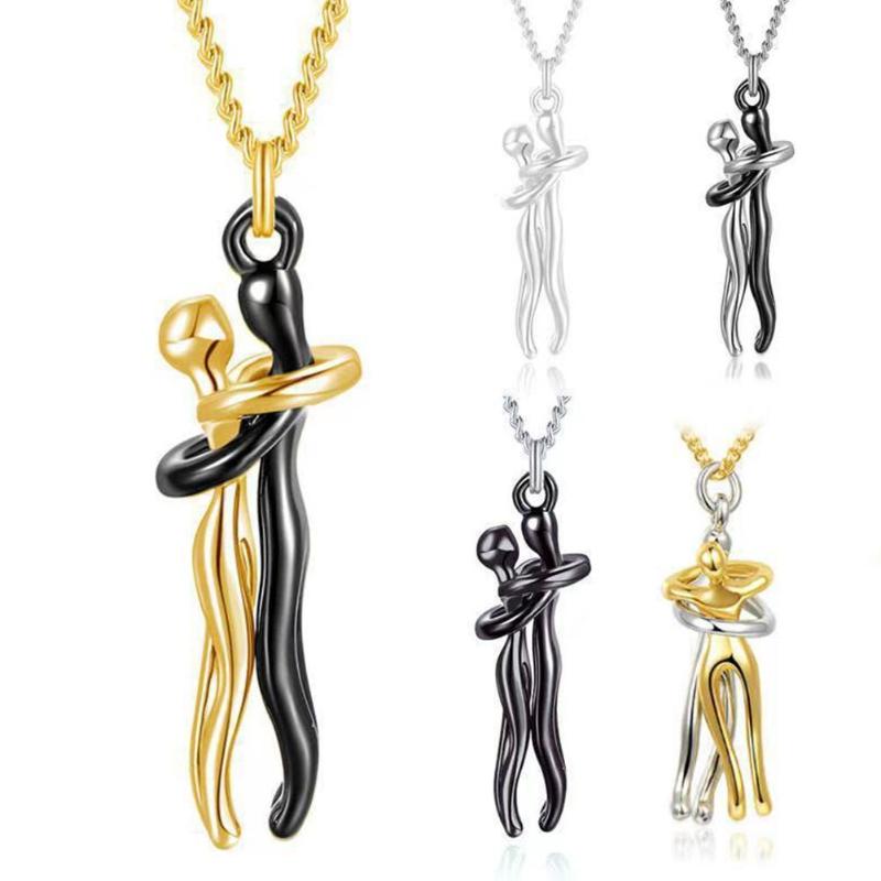 

Pendant Necklaces Couple Hug Necklace Two Colors Humanoid Lovers Together Charm Valentine's Day Couples Anniversary Wedding Gift