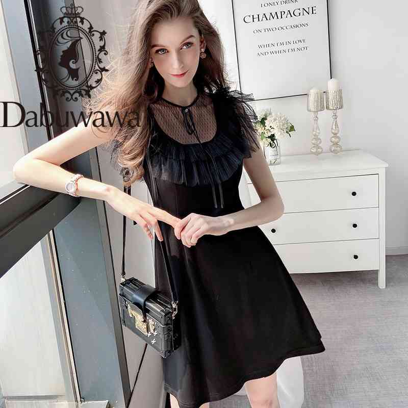 

Dabuwawa Black Vintage Party Going Out Elegant Ruffle Dress Modern Lady Women Sleeveless A-Line Solid Dresses Female DT1BDR042 210520