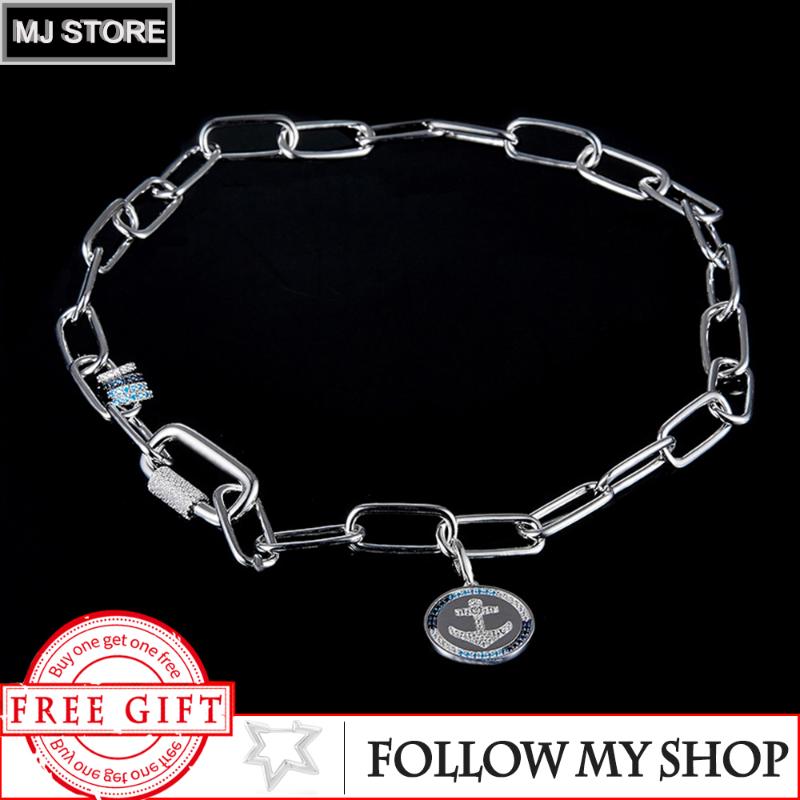 

Chains S925 Sterling Silver Blue Compass Anchor Pendant Necklace Fashion Personality High-end Monaco Women's Jewelry Gift