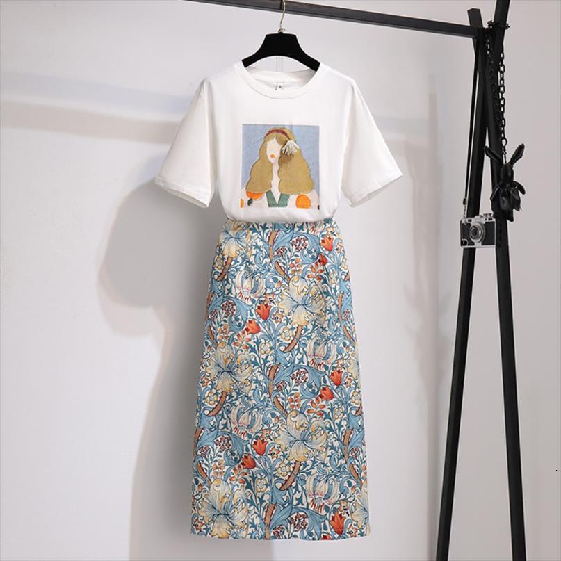 

summer kawaii sweet two piece womens tracksuits set short sleeve t shirt tee vintage floral print skirt suits fashion, Gray